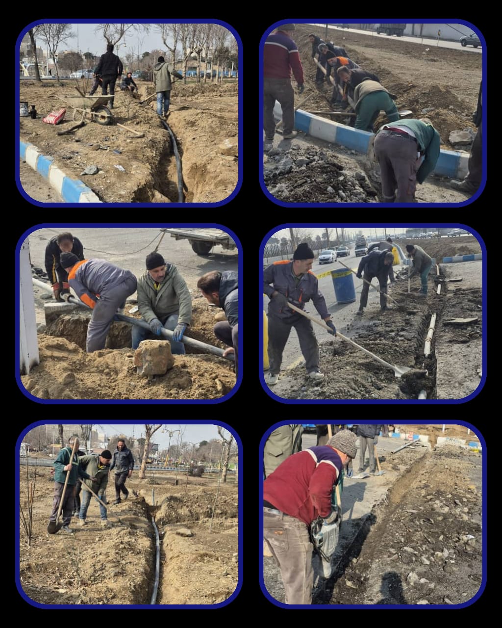 ادامه‌ عملیات بهسازی و نوسازی شبکه آبیاری عرصه فضای سبز محدوده‌ میدان پیامبر اعظم(ص)